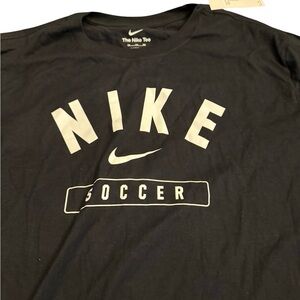 Nike Men's Black Tee with White Soccer Print - Long Sleeve - NWT - 2XL